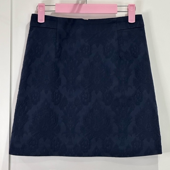 Zara Basic Jacquard Paisley Mini Skirt Navy Blue XS Chic Preppy Academia Coastal - Picture 2 of 8